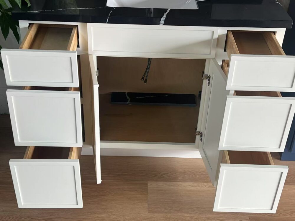 48" White Shaker Double Sink Bathroom Vanity Base Cabinet
