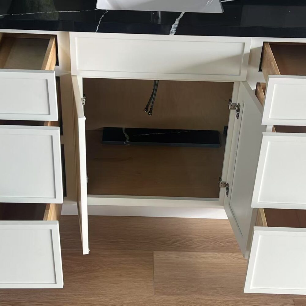 48" White Shaker Double Sink Bathroom Vanity Base Cabinet