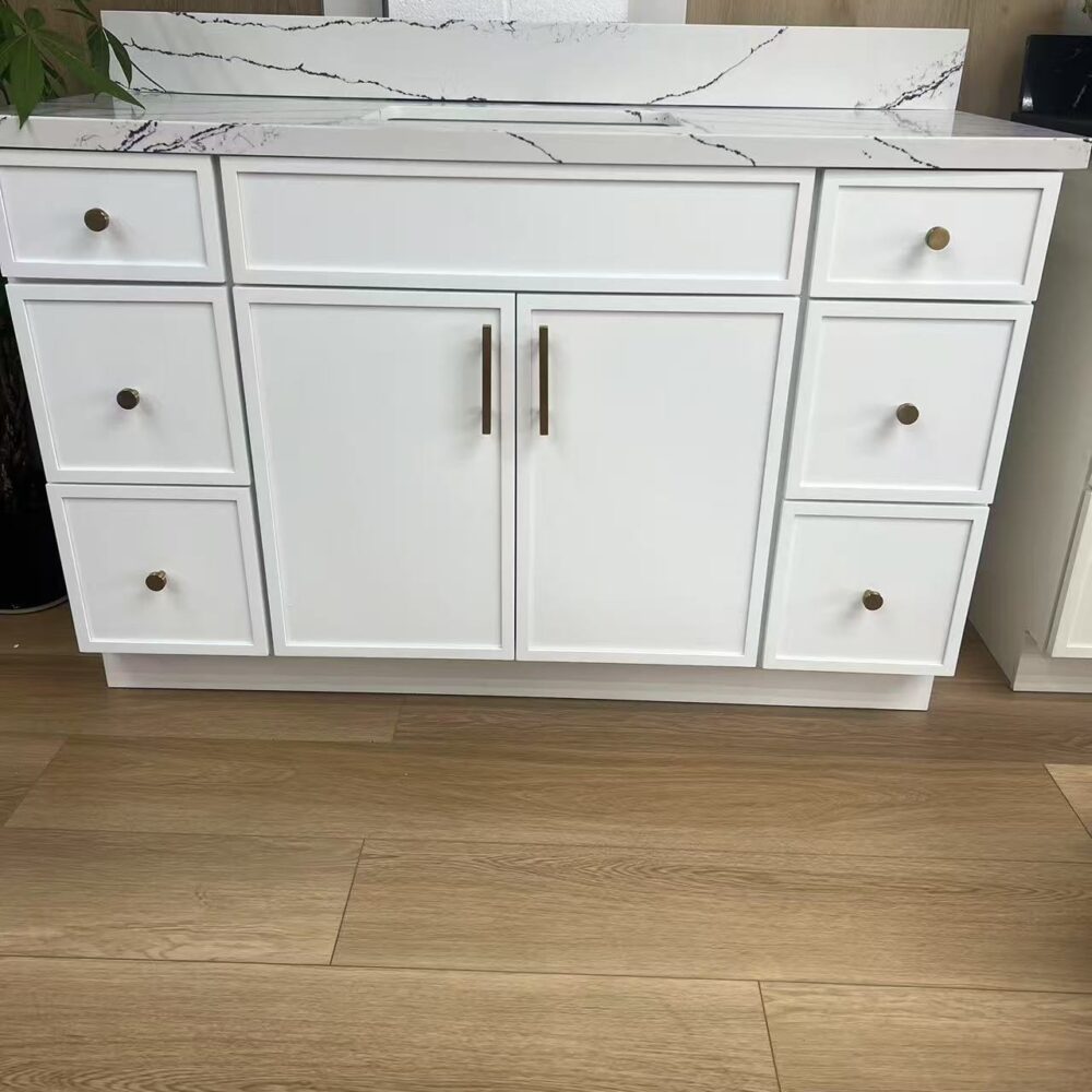 Weixin Image_20250314145139 36 Inch White Shaker Bathroom Vanity Single Sink with Gold Hardware & Quartz Top