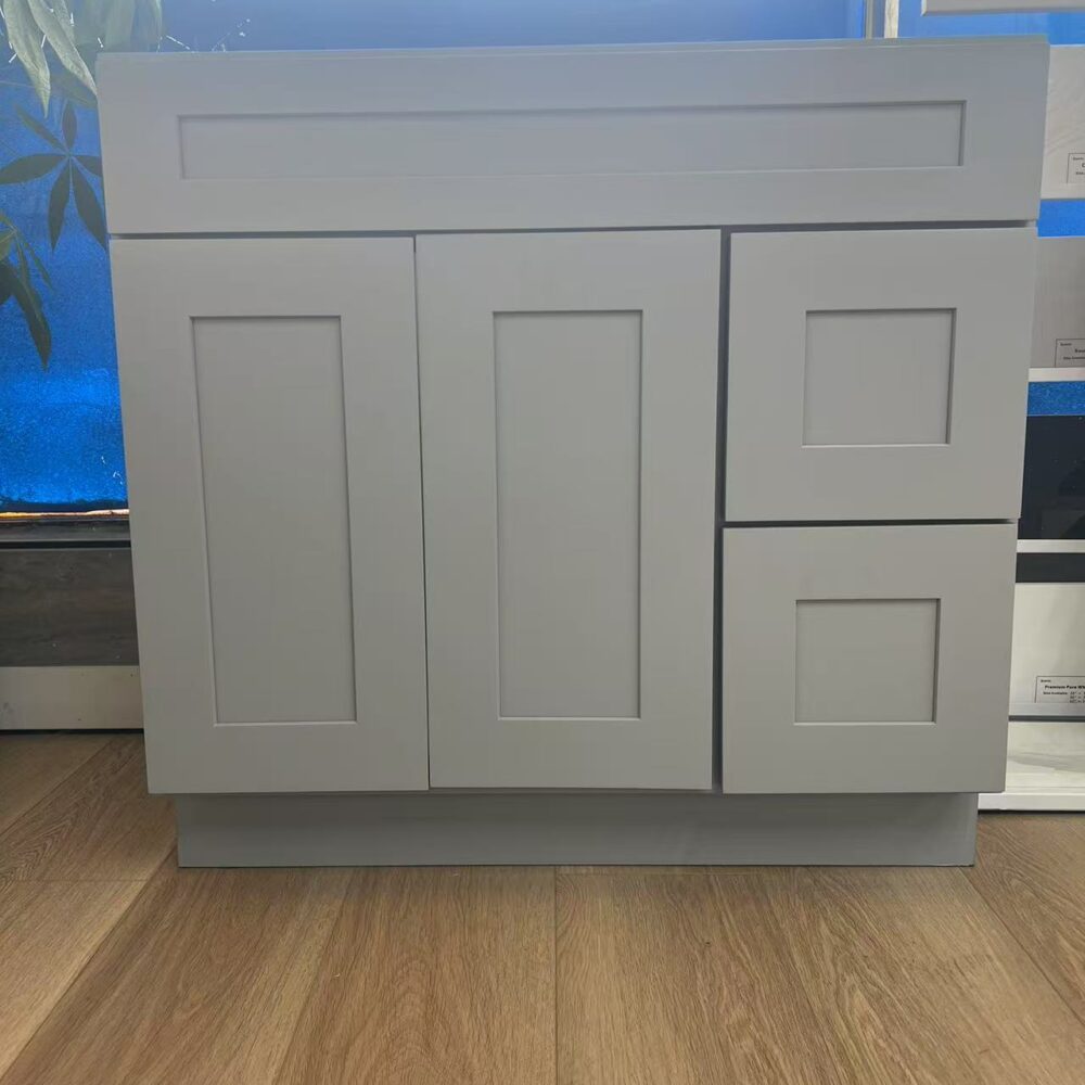 Weixin Image_20250330132918 36" Matte Gray Shaker Bathroom Vanity Base Cabinet Soft Close Doors & Drawers