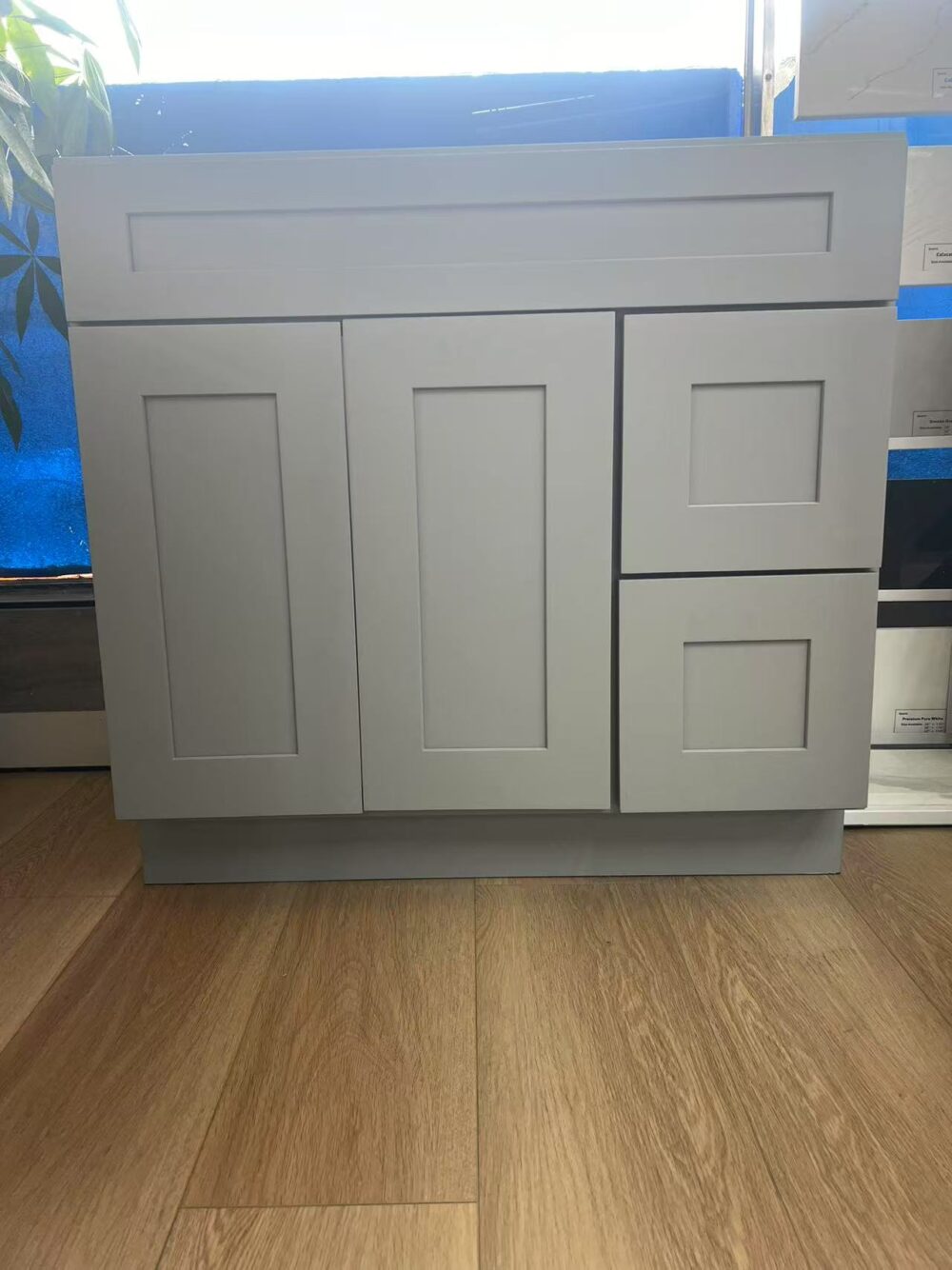 Weixin Image_20250330132924 36" Light Grey Shaker Single Sink Bathroom Vanity Base Cabinet