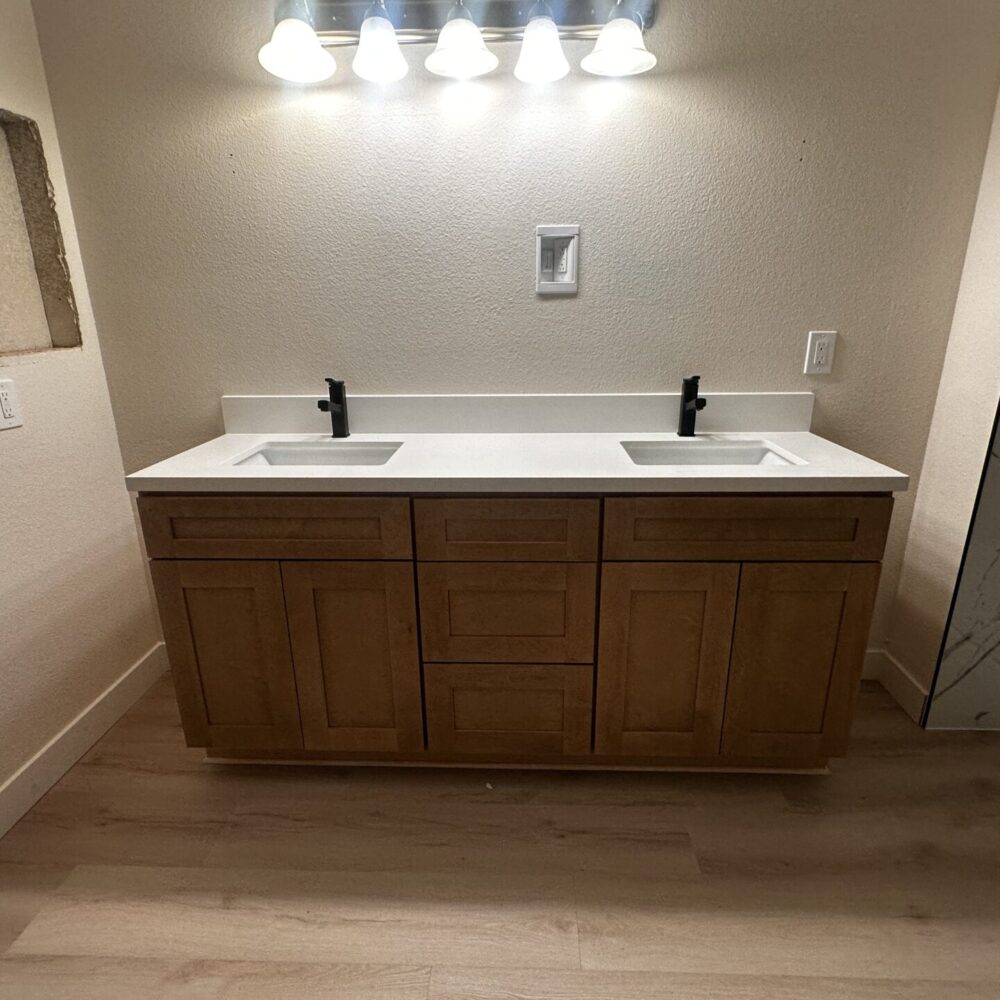 60" Warm Oak Shaker Double Sink Bathroom Vanity Base Cabinet
