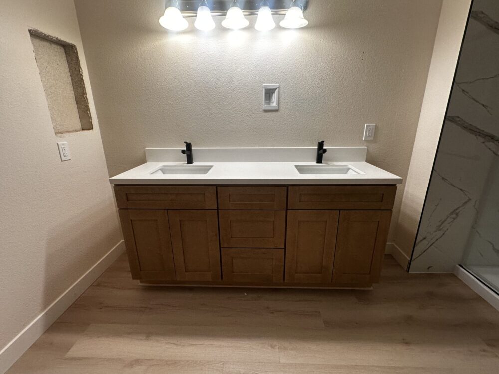 Weixin Image_20250407165609 60" Warm Oak Shaker Double Sink Bathroom Vanity Base Cabinet
