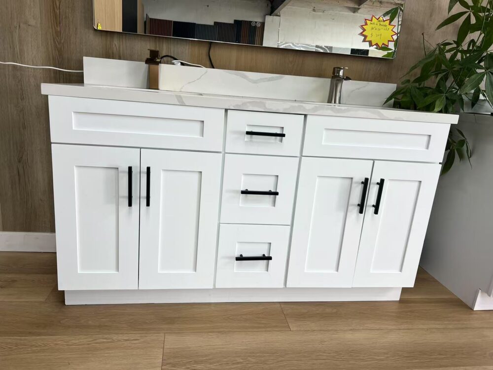 60" White Shaker Double Sink Bathroom Vanity Base Cabinet