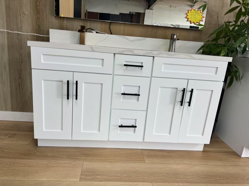 60" White Shaker Double Sink Bathroom Vanity Base Cabinet