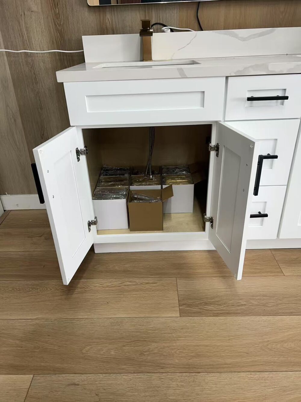 60" White Shaker Double Sink Bathroom Vanity Base Cabinet