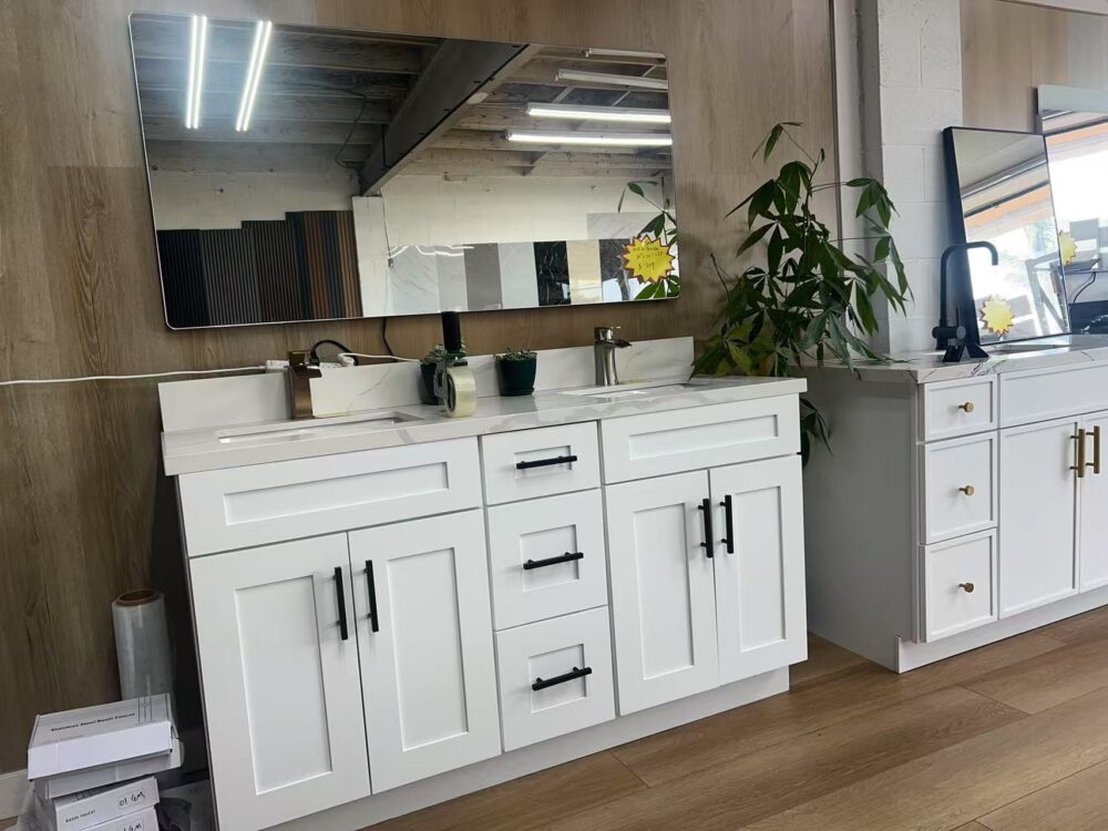 60" White Shaker Double Sink Bathroom Vanity Base Cabinet
