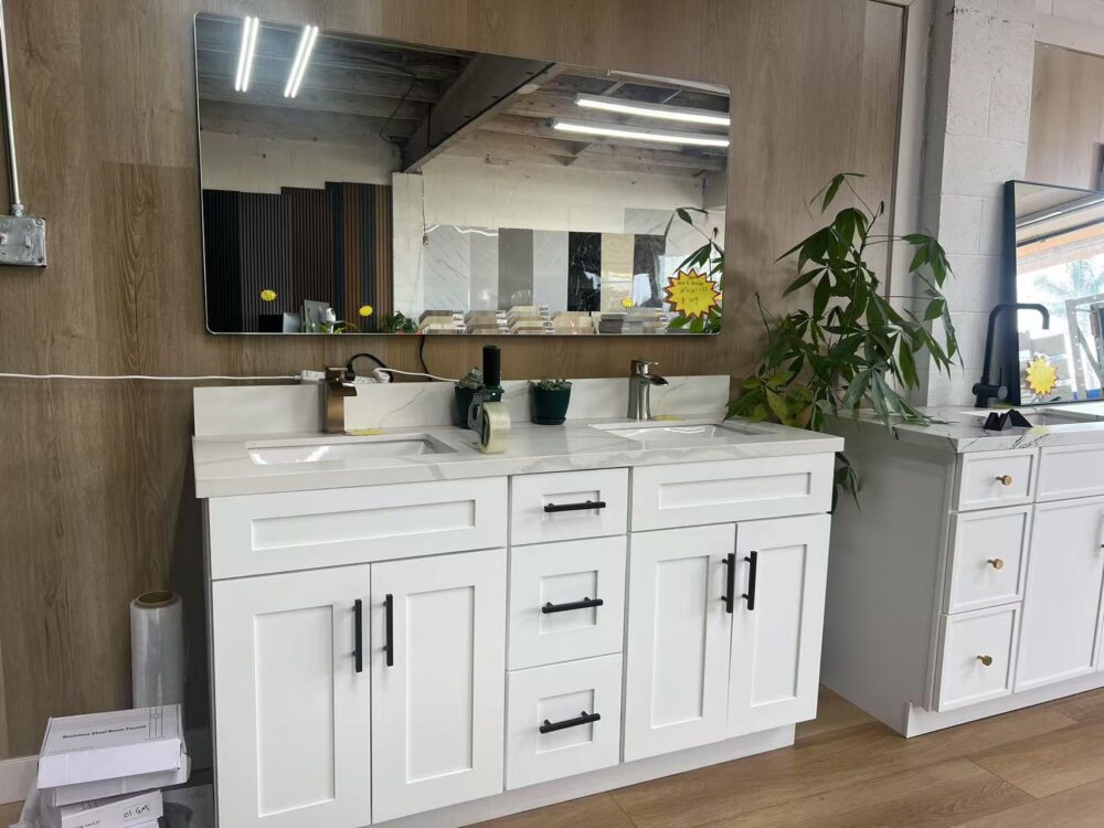 60" White Shaker Double Sink Bathroom Vanity Base Cabinet
