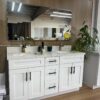 60" White Shaker Double Sink Bathroom Vanity Base Cabinet