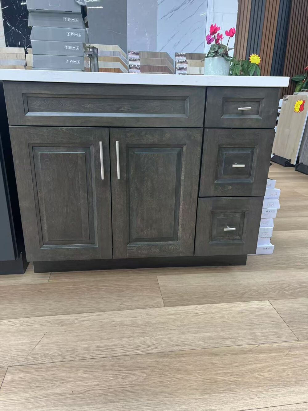 Weixin Image_20250505163659 36" Dark Grey Shaker Single Sink Bathroom Vanity Base Cabinet