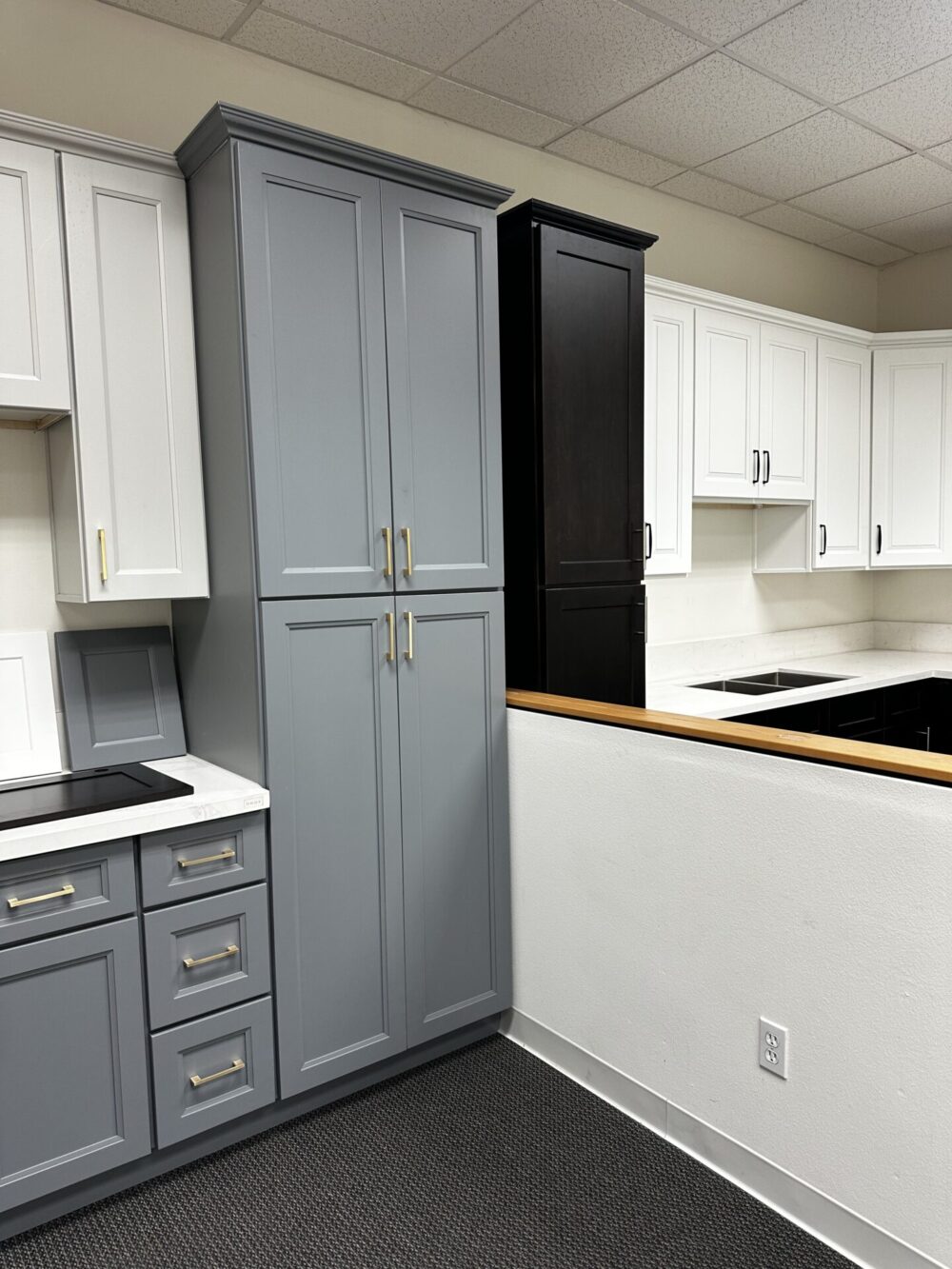 Modular Freestanding Grey Shaker Tall Pantry Cabinet for Kitchen & Utility Room