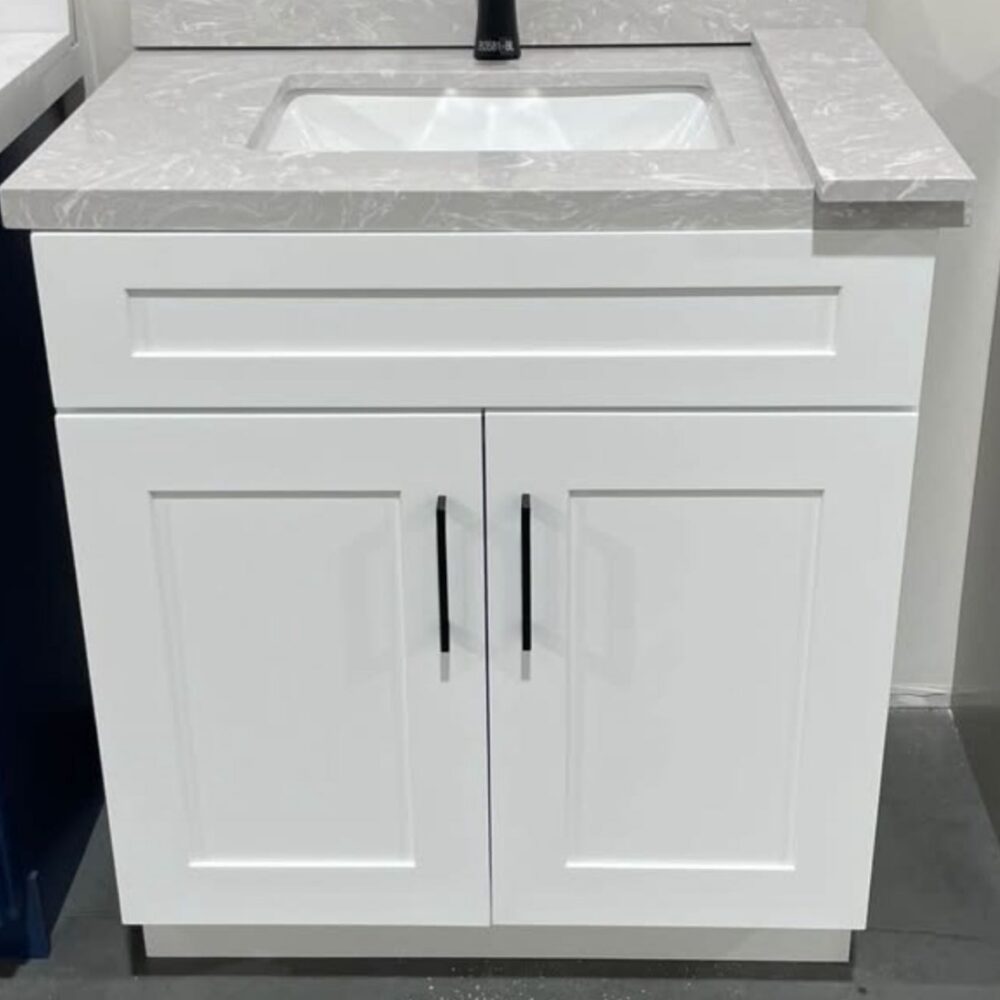 Modern 2-Door White Bathroom Vanity Cabinet with Stone Countertop