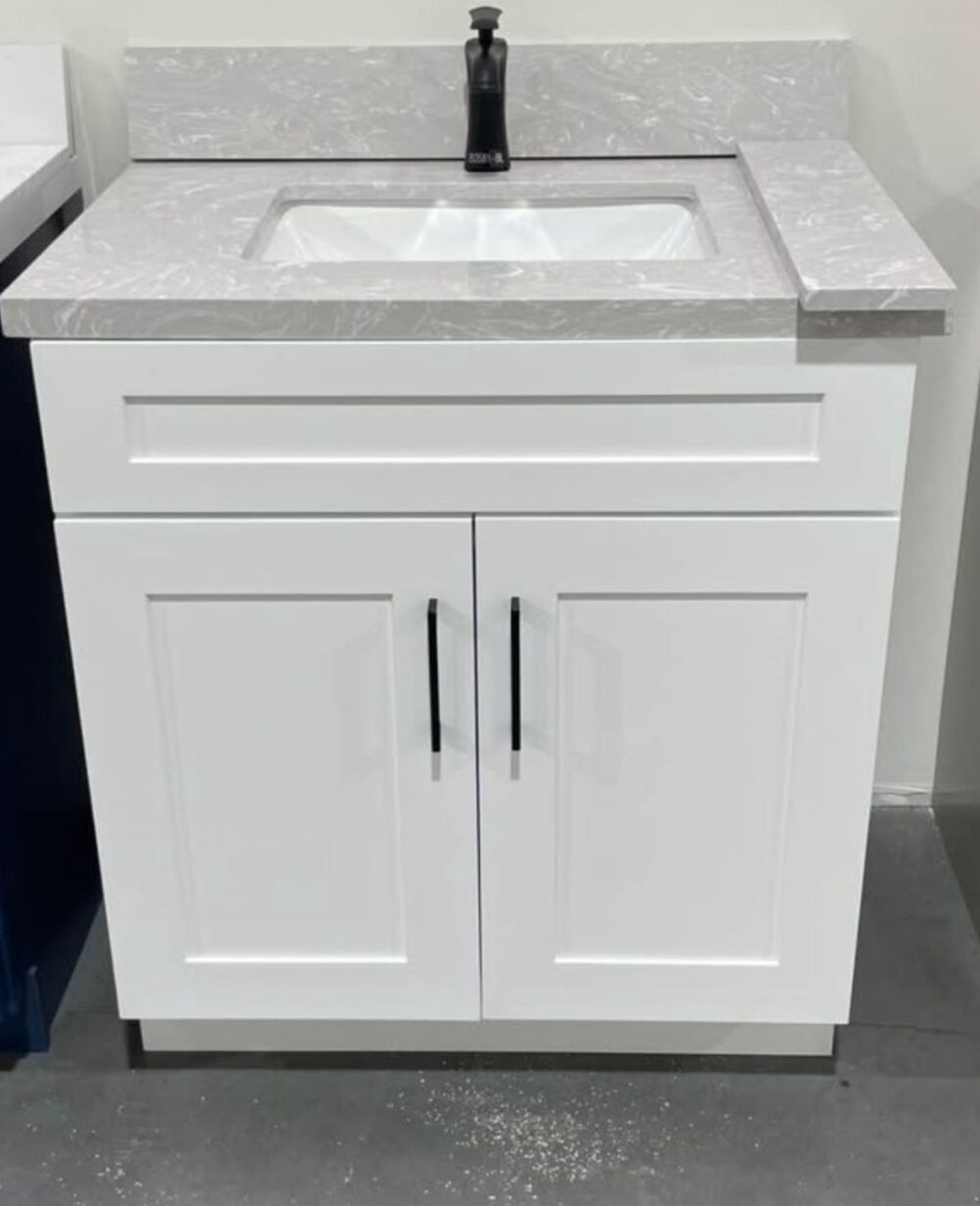 Modern 2-Door White Bathroom Vanity Cabinet with Stone Countertop