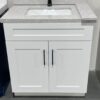 Modern 2-Door White Bathroom Vanity Cabinet with Stone Countertop
