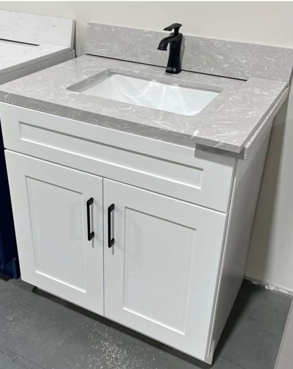 Modern 2-Door White Bathroom Vanity Cabinet with Stone Countertop