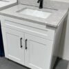 Modern 2-Door White Bathroom Vanity Cabinet with Stone Countertop