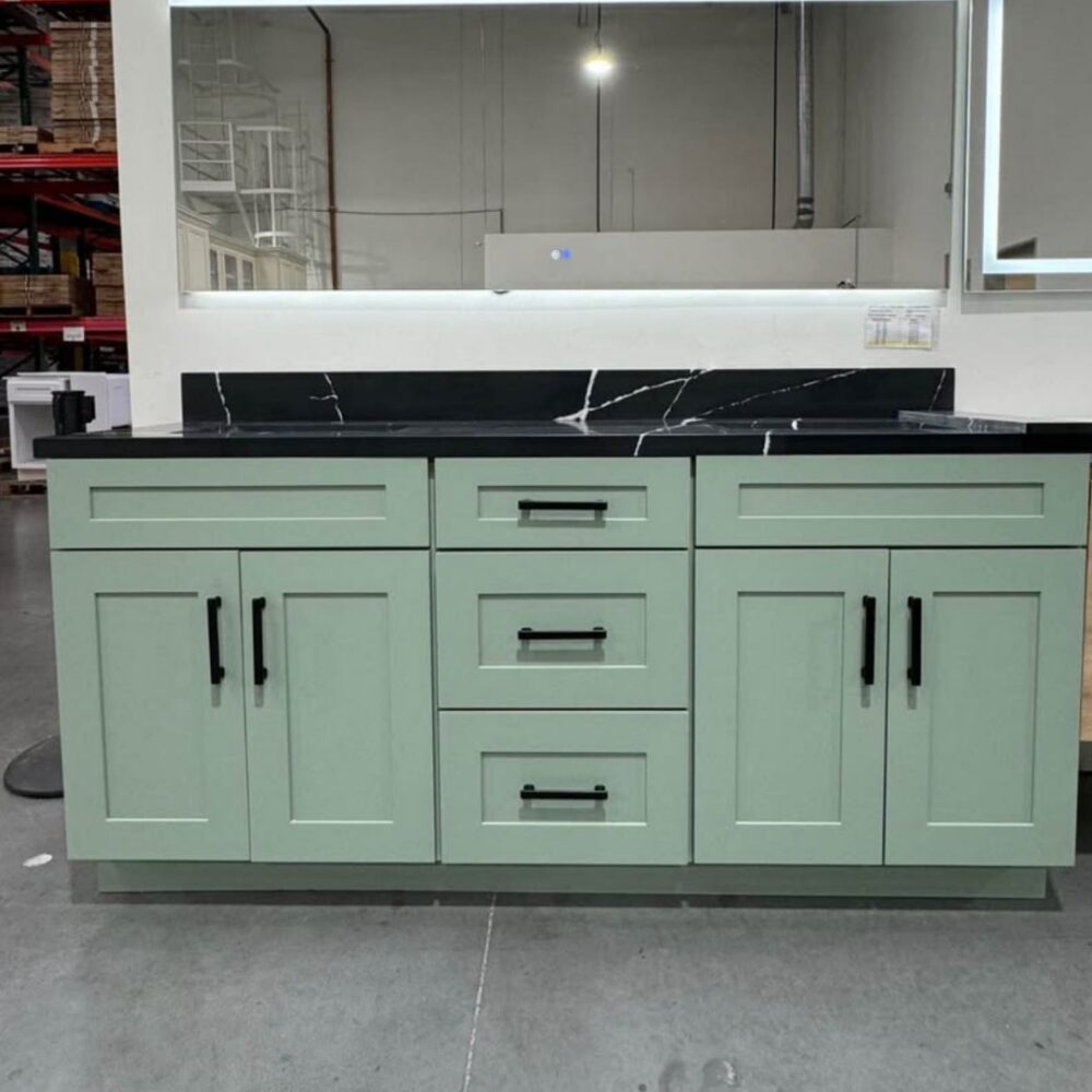 60" Sage Green Shaker Double Sink Bathroom Vanity Base Cabinet