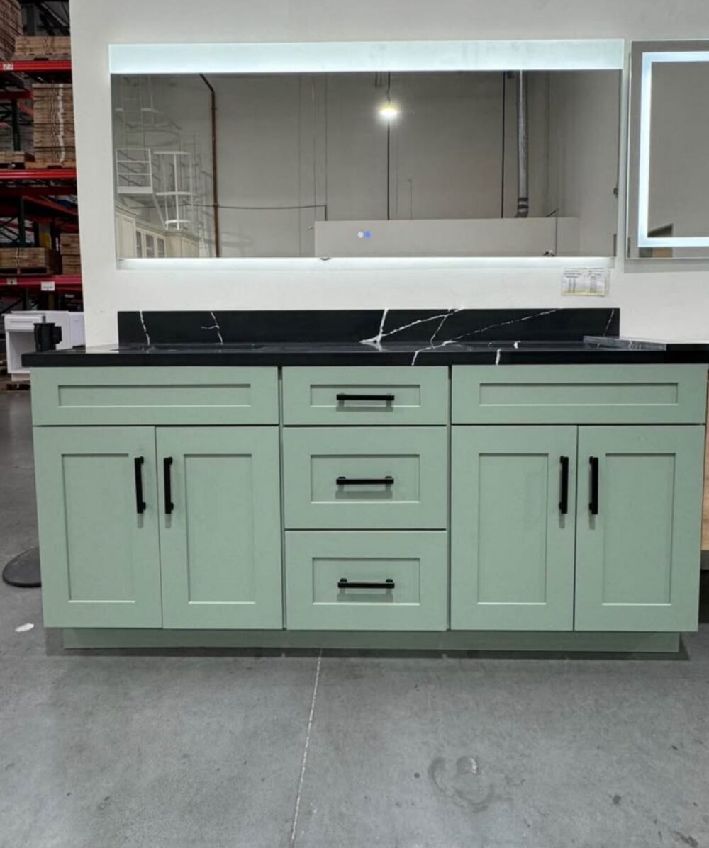 60" Sage Green Shaker Double Sink Bathroom Vanity Base Cabinet