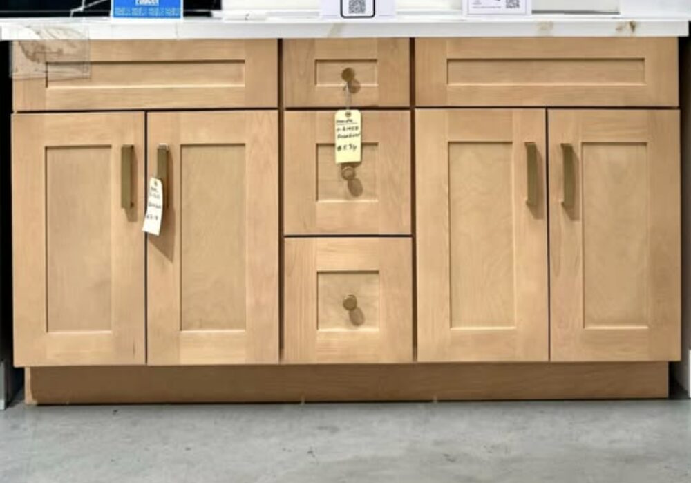 60" Natural Oak Shaker Double Sink Bathroom Vanity Base Cabinet