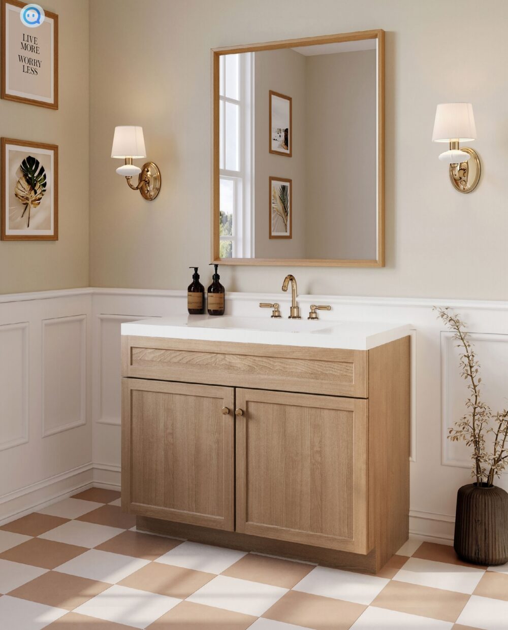 36 Inch Natural Oak Shaker Bathroom Vanity with Solid White Integrated Sink