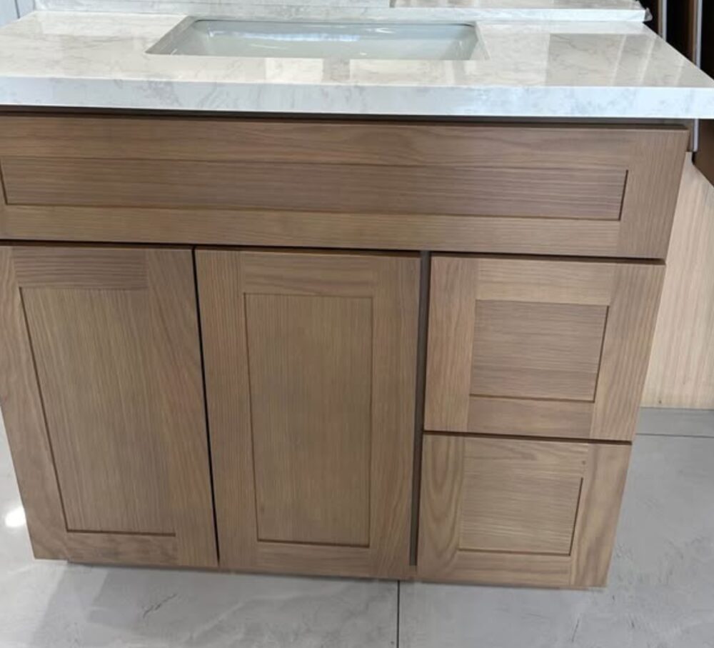 Modern Oak Bathroom Vanity Soft Close Doors & 2 Storage Drawers