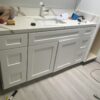 Transitional Single Sink Bathroom Vanity White Shaker Cabinet Marble Look Quartz Counter