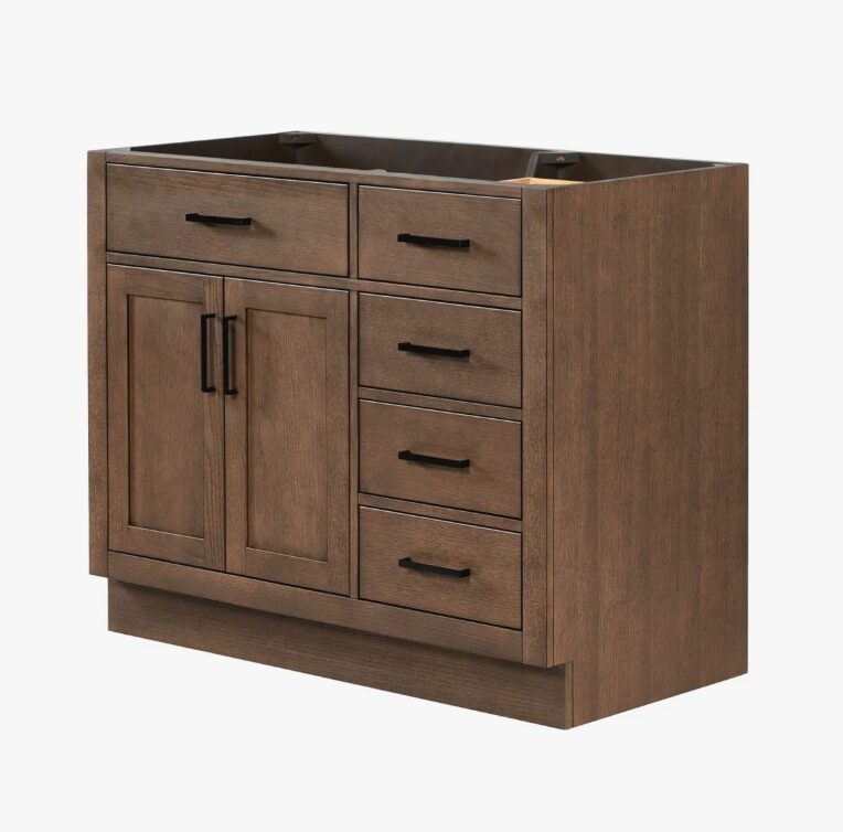 Rustic Walnut Vanity Base with Dovetail Drawers for Farmhouse & Industrial Bathroom Remodel