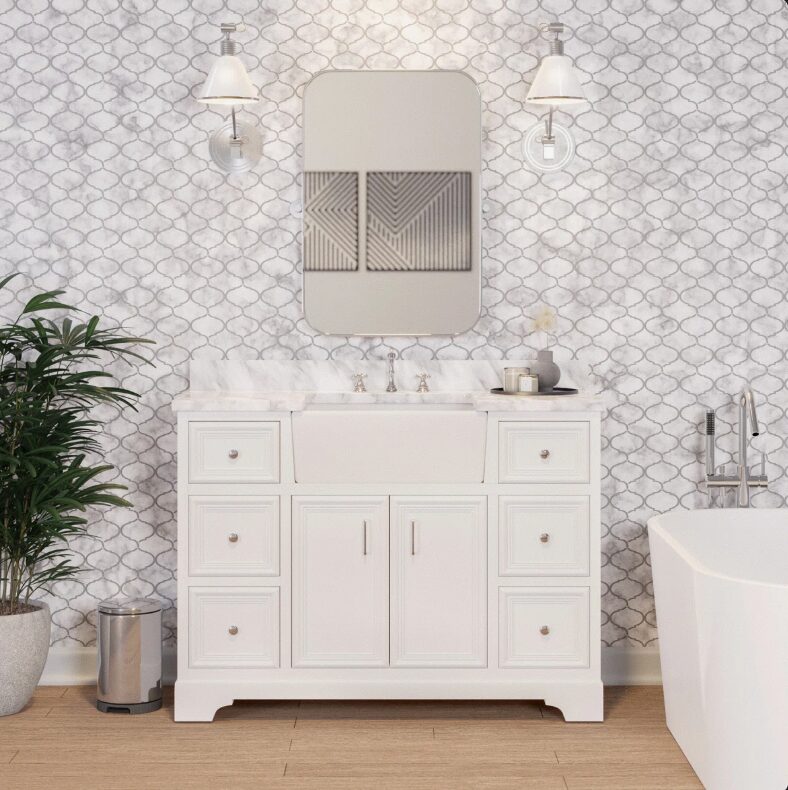 Classic White Farmhouse Vanity with Large Storage for All-Style Bathroom Remodel