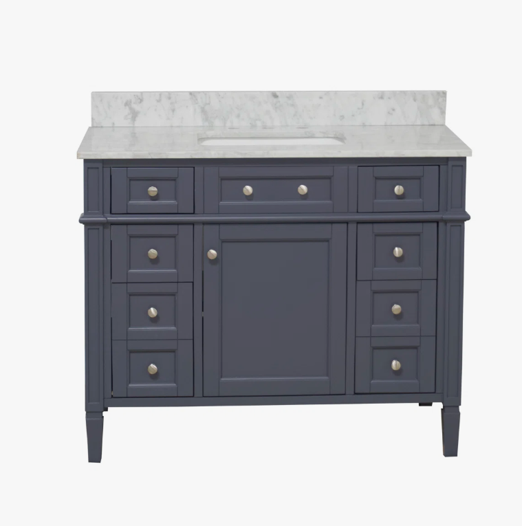 Classic Navy Solid Wood Vanity Cabinet with Carrara Countertop for Traditional & Farmhouse Bath Renovation
