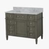 Neutral Grey Wooden Vanity Cabinet with Carrara Marble Top for Transitional & Farmhouse Bath Remodel