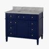 1 Modern Navy Wooden Vanity Cabinet with Carrara Marble Top for Transitional & Farmhouse Bath Remodel