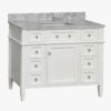 1 Classic White Wooden Vanity Cabinet with Carrara Marble Top for Farmhouse & Transitional Bath Remodel
