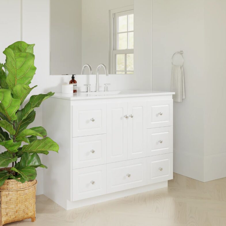 1 Clean White Shaker Vanity Base Cabinet with Full Soft-Close Storage for Coastal & Farmhouse Bath Renovation