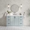 1 Modern Light Gray Bathroom Vanity with Black Pulls & Multi Compartment Soft-Close Storage