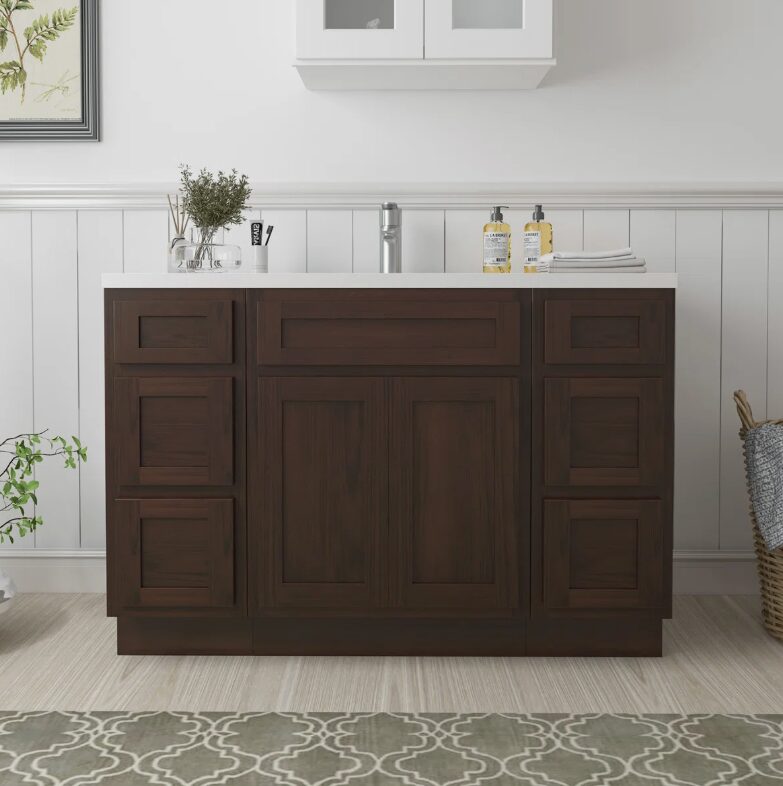 1 Espresso Shaker Vanity Base Cabinet with Large Soft-Close Storage Drawers