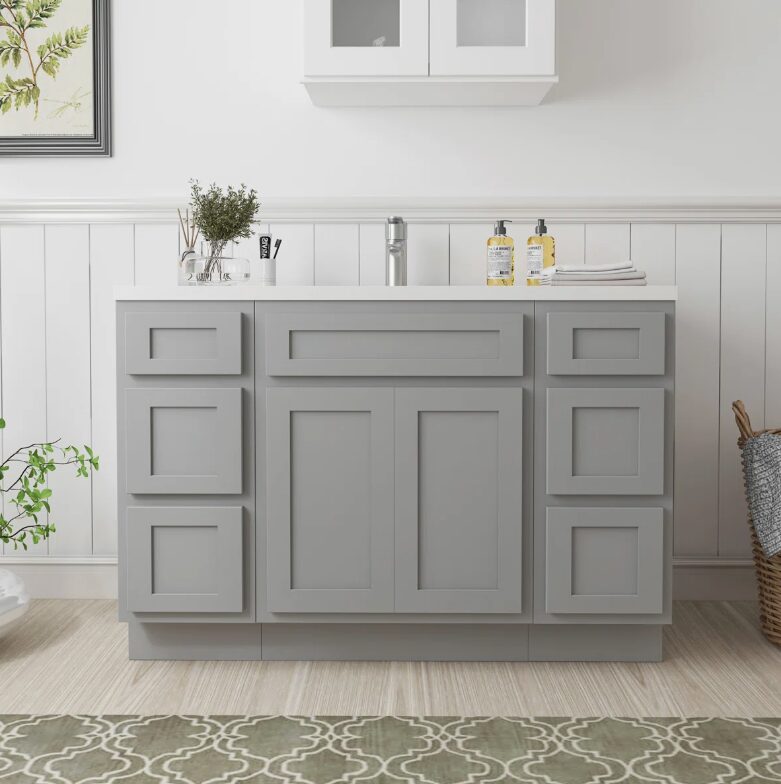 Light Gray Shaker Vanity Base Cabinet with Spacious Silent Soft-Close Storage