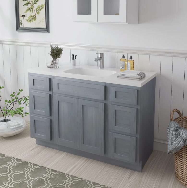1 Classic Gray Shaker Vanity Base Cabinet with Large Soft-Close Storage Drawers