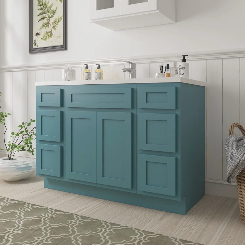 Vibrant Teal Shaker Vanity Base Cabinet with Large Silent Soft-Close Storage