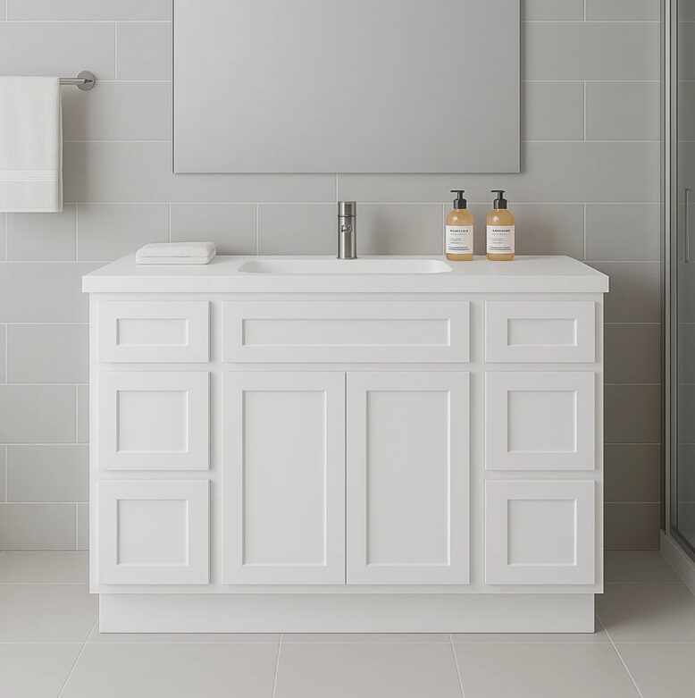 Bright White Shaker Vanity Base Cabinet with Spacious Silent Soft-Close Storage