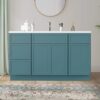 Vibrant Teal Double Sink Vanity Base Cabinet with Full Soft-Close Storage for Master Bath Remodel