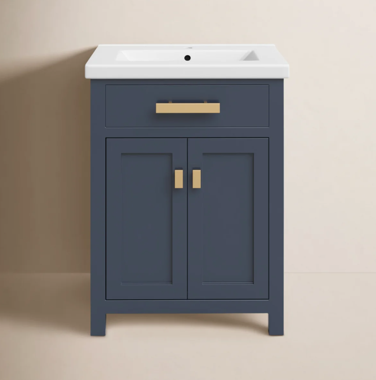 Luxury Navy Shaker Bathroom Vanity with Single Drawer & Double Storage Doors