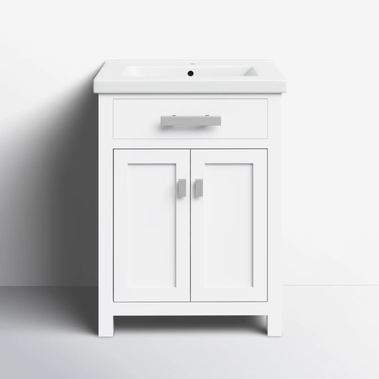 Timeless White Shaker Bathroom Vanity with Soft-Close Drawer & Double Storage Doors