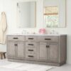 72 Inch Weathered Oak Shaker Double Sink Bathroom Vanity with Carrara White Marble Countertop & Matte Black Hardware