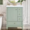 1 Large Organized Storage Sage Green Bathroom Vanity with Soft-Close Drawers & Door Rack