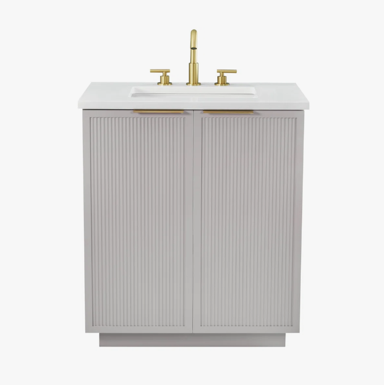 Minimalist Fluted Bathroom Vanity with Dual Soft-Close Doors & Adjustable Storage Shelf