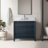 1 Large Storage Fluted Navy Bathroom Vanity with Full Soft-Close Solid Wood Drawers
