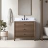 Spacious Storage Fluted Walnut Bathroom Vanity with Full Soft-Close Solid Wood Drawers