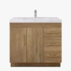 1 Multi-Storage Oak Bathroom Vanity with Soft-Close Drawers & Door, Gold Bar Hardware
