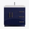 Luxury Gloss Navy Bathroom Vanity with Split Storage Zones & Soft-Close System