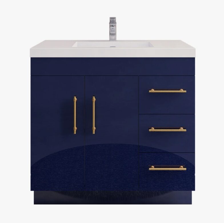 Luxury Gloss Navy Bathroom Vanity with Split Storage Zones & Soft-Close System